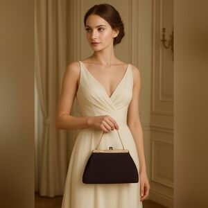 La Parisienne Purse Clutch Evening Bag Retro 50s Brown Gold